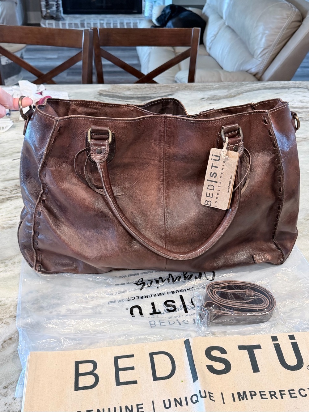 Bed Stu Rockaway Stitch-Detail Distressed
Satchel Bag color-Teak Rustic - Picture 9 of 16